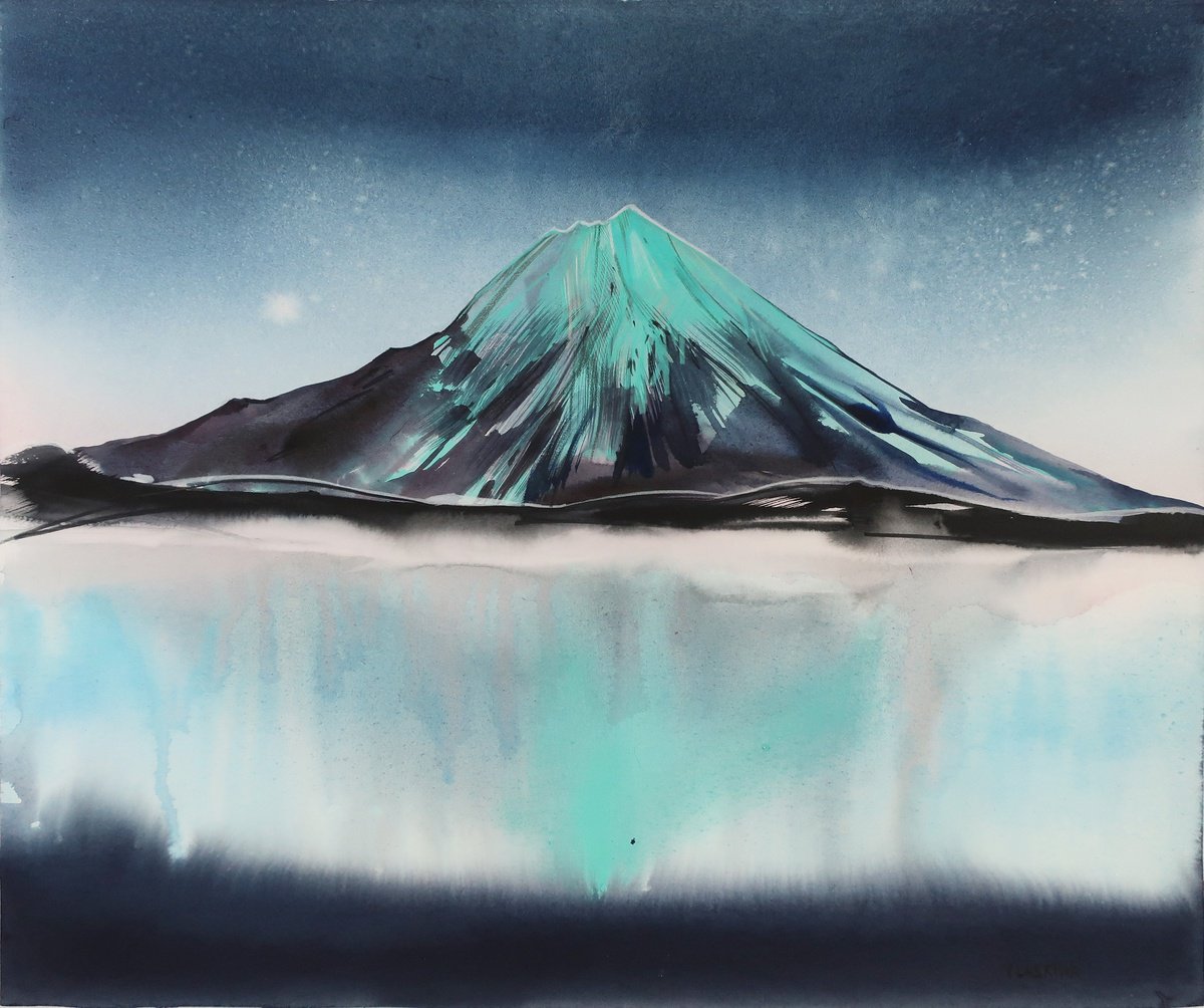 Mountain Fuji at night by Alla Vlaskina