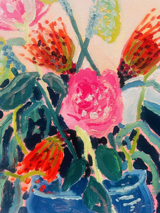 Resting Protea and Rose