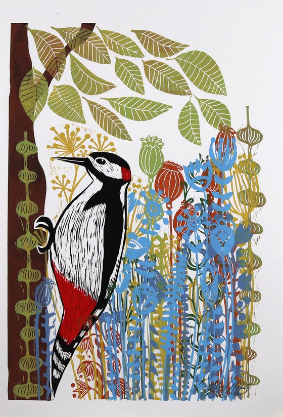 Woodpecker and Flowers