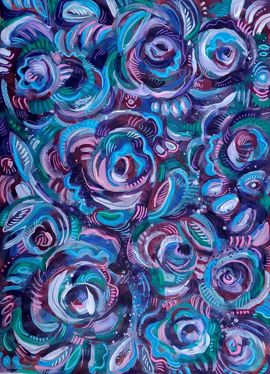 Impressionistic Abstract Acrylic Painting By Daria Kusto, 39 X 54, Magic Garden, Original Artwork