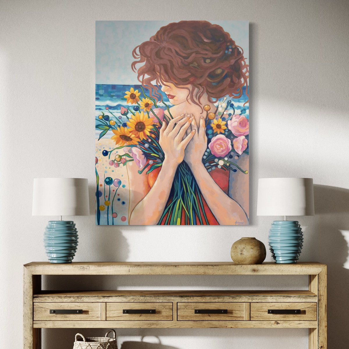 Impressionistic Botanical Acrylic Painting By Lisbeth Ascanio, 36 X 48", Grateful Under The Spring Sun, Original Artwork