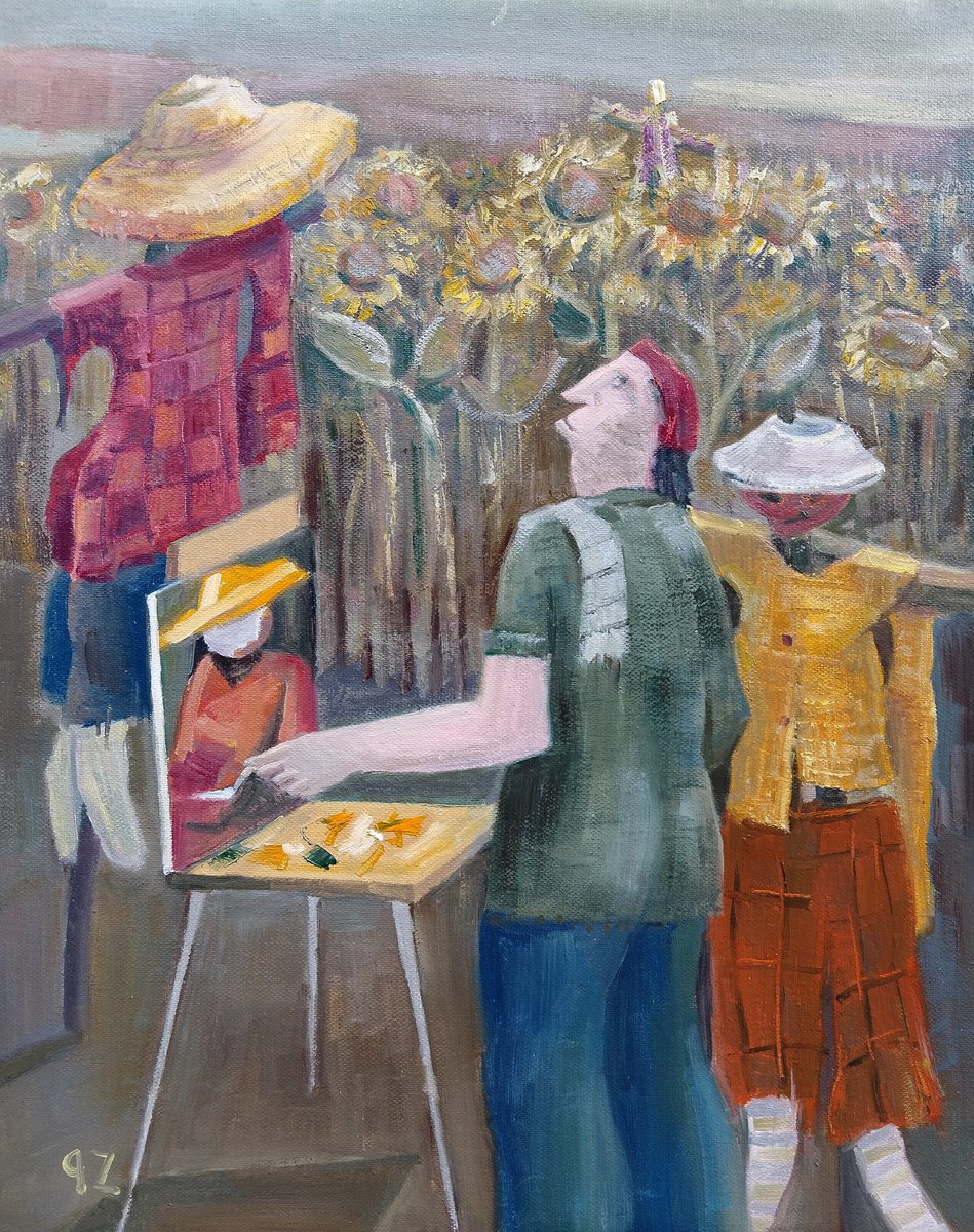 Expressive Portrait Oil Painting By Gegham Hunanyan, 16 X 20, The Scarecrow Painter, Original Artwork