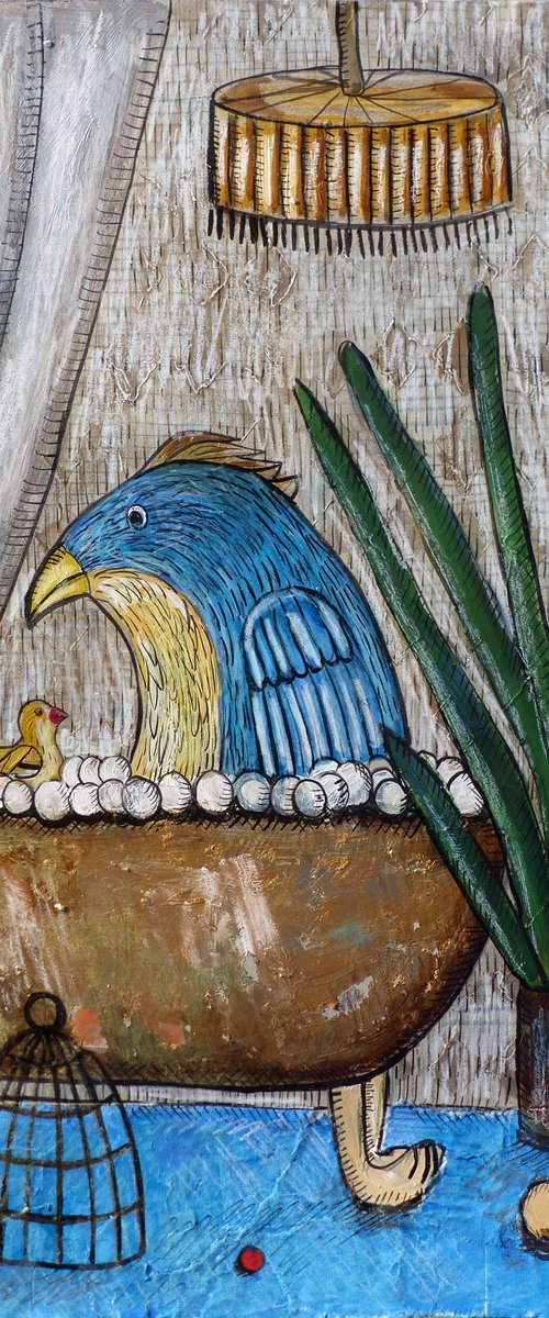 Bird in the bathroom by Elizabeth Vlasova