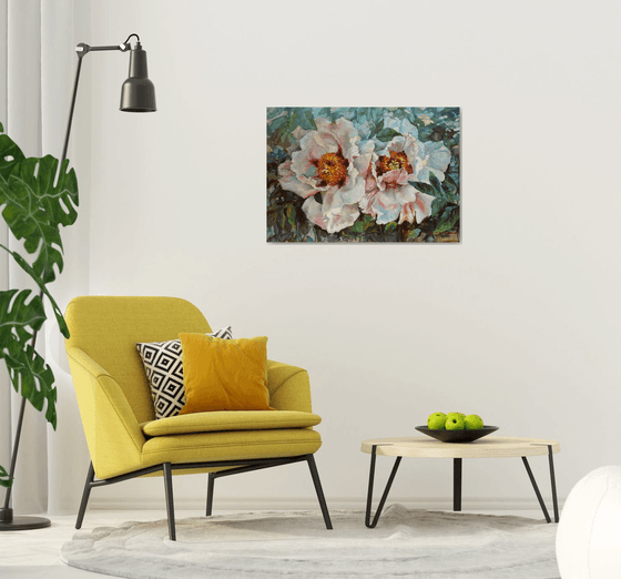 Two peonies. 100x70