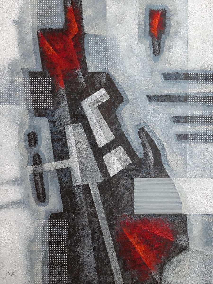 Geometric Abstract Oil Painting By Eugene Ivanov, 24 X 31, The Port Line, Original Artwork