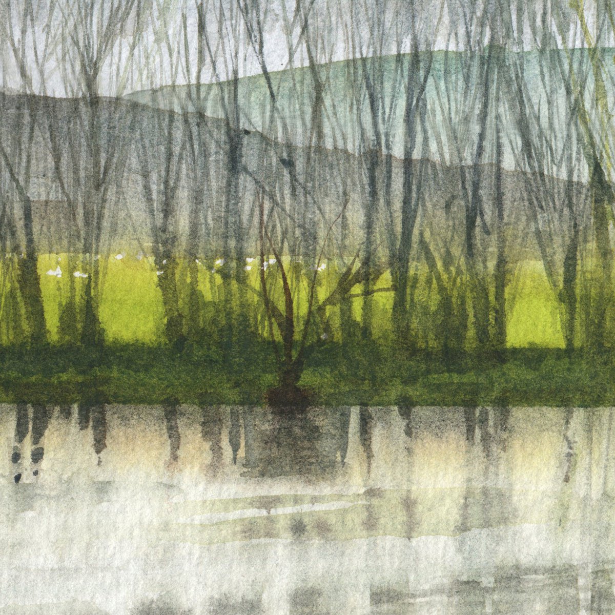 Impressionistic Landscape Watercolour By Anjana Cawdell, 11 X 10, Green Pastures I, Original Artwork