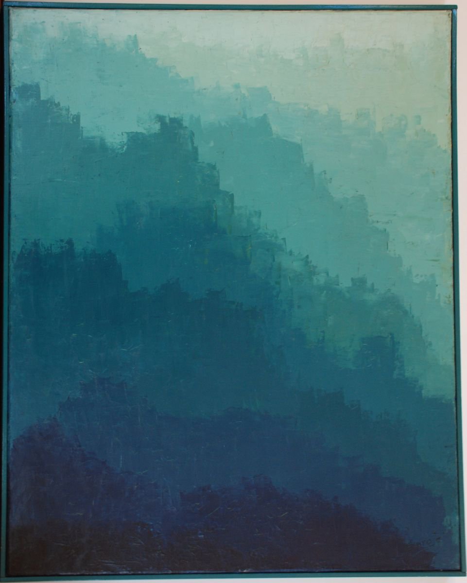 Abstract Landscape Oil Painting By Saroja Van Der Stegen, 24 X 31", Blue Mountains (Ref#:184-25P), Original Artwork