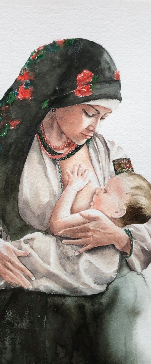 Mother with Child by Liliia Kodunova