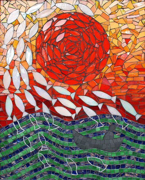 "Where All the Fish Go", glass and ceramic mosaic art by Kate Rattray