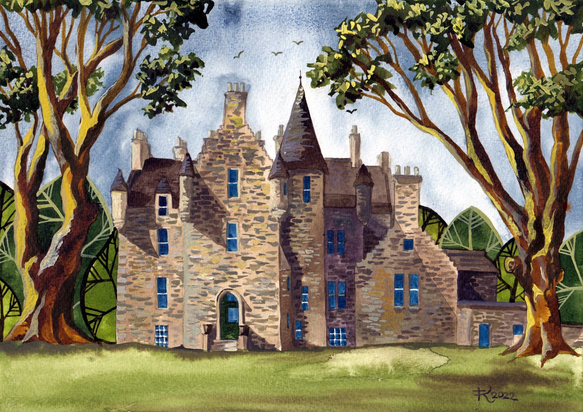 Illustrative Painting , Kilberry Castle, Scotland By Terri Smith, 12 X 8, Artwork For Sale On Artfinder