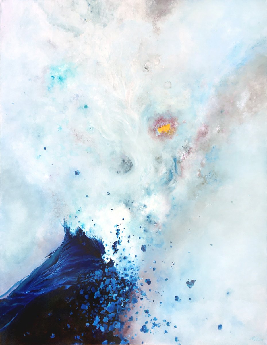 Organic Abstract Oil Painting By Theophile Delaine, 36 X 47", Contemplation Opus Ix, Original Artwork