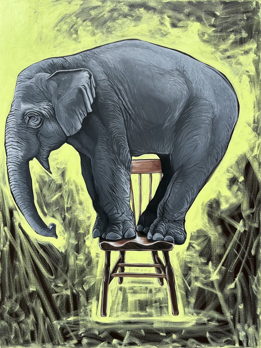 Urban And Pop Animal Oil Painting By Elena Adele Dmitrenko, 36 X 48, Fitting In Is Unnecessary, Original Artwork