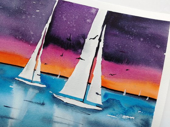 Sailboat painting. Seascape