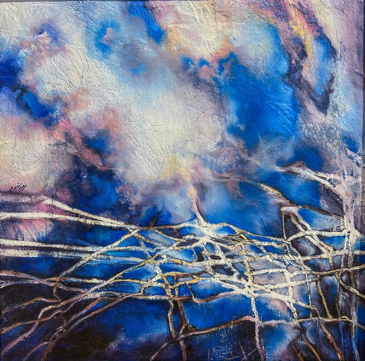 Abstract Landscape Oil Painting By Marjan Fahimi, 12 X 12", Sky Fields, Original Artwork