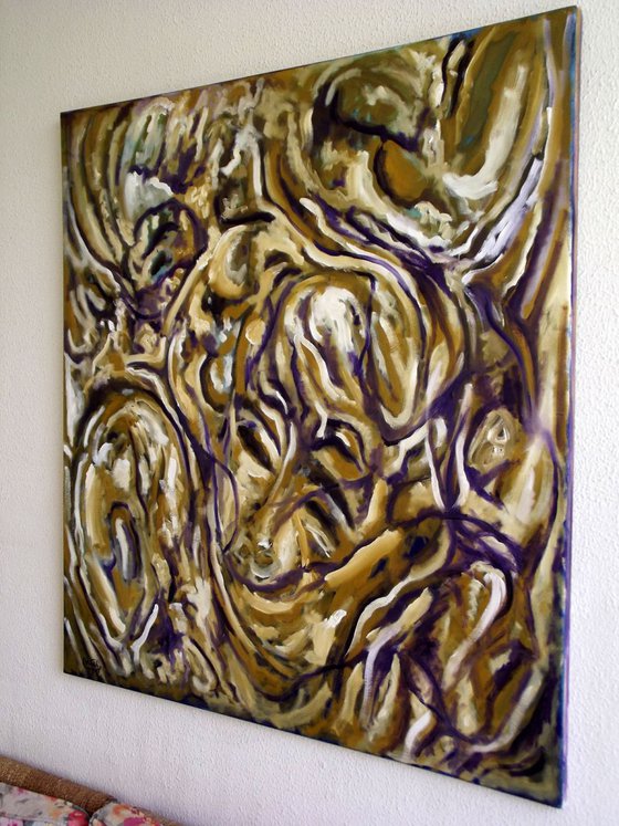 THE CHAOS - Illusionistic figures - Face combination - Big size Oil on canvas (100×100cm)