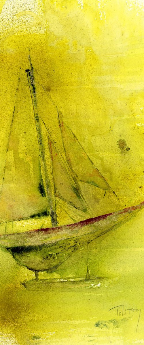 Model Sailboat in Golds by Alex Tolstoy