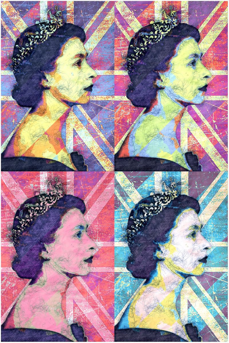 Queen Elizabeth II Inspired Andy Warhol - Pop Art Modern Poster 1 Stylised Art by Jakub DK - JAKUB D KRZEWNIAK