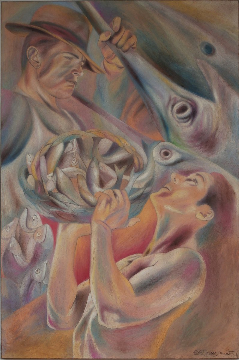 Expressive Portrait Oil Painting By Paola Imposimato, 31 X 47", The Fish Market, Original Artwork