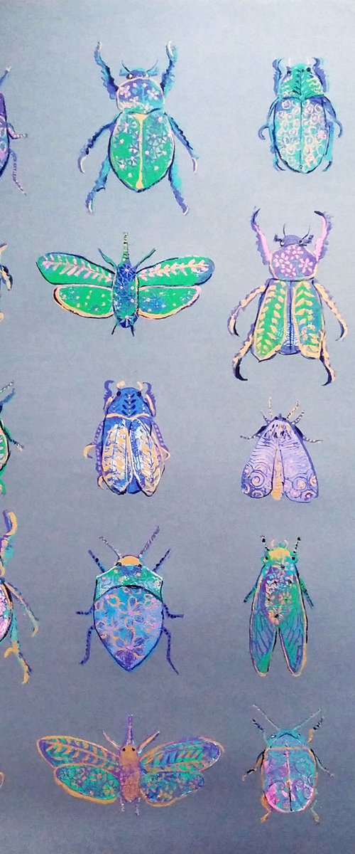 Jewelled bugs (monoprint) by Carolynne Coulson