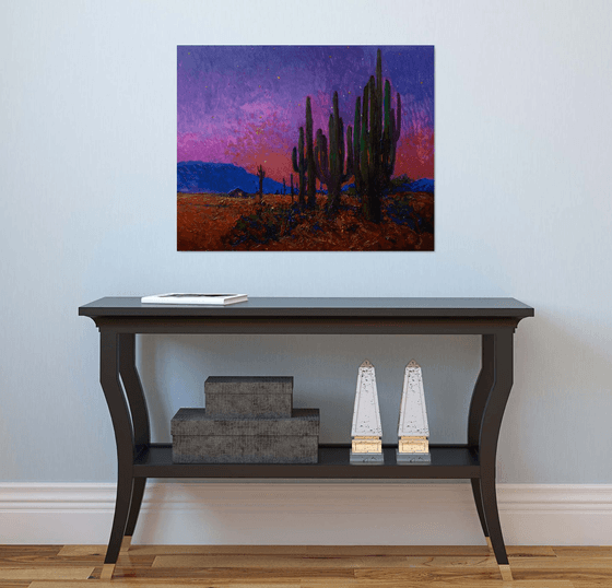 Twilight in the desert, Landscape with Saguaro Cactuses