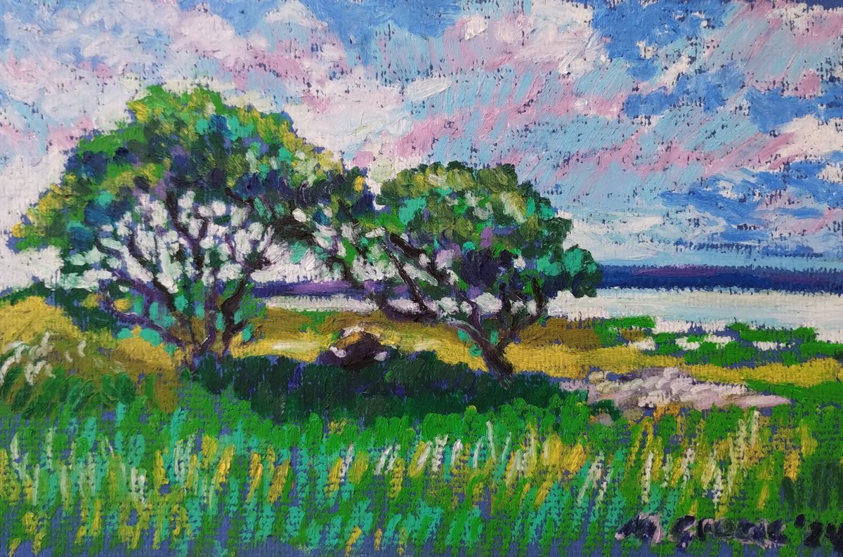Impressionistic Landscape Pastel Drawing By Maja Grecic, 10 X 6", Loughor View, Original Artwork
