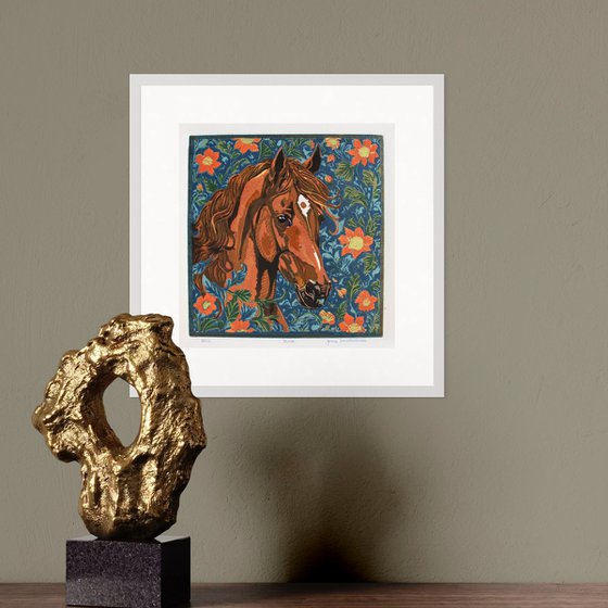 Horse – reduction linocut print
