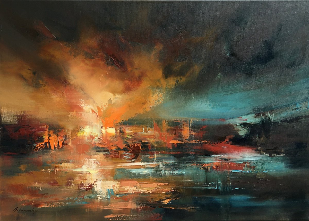 Impressionistic Landscape Oil Painting By Beata Belanszky Demko, 28 X 20, The Burst Inside, Original Artwork