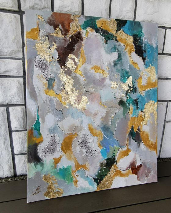 Abstract gold & emerald painting.