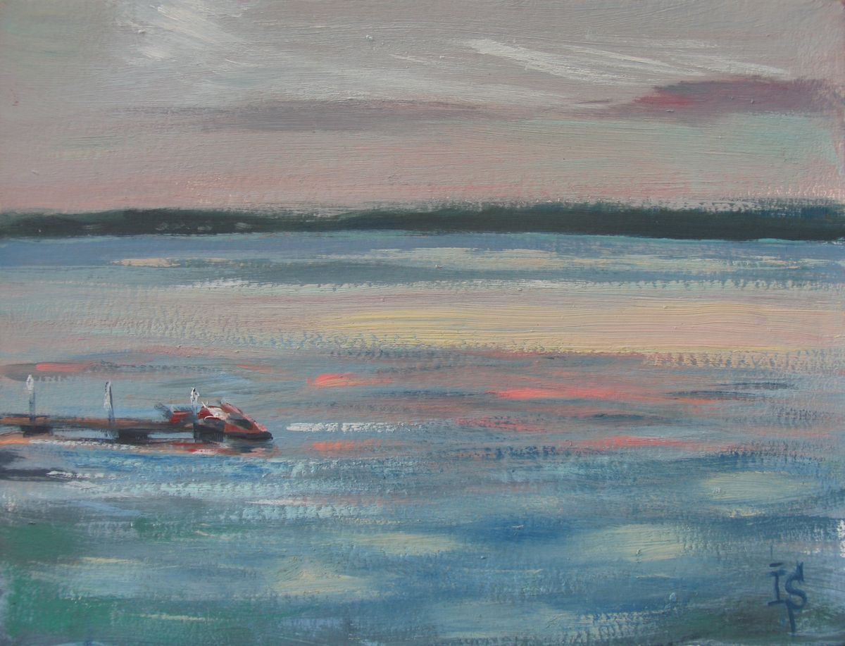 Sunset at Volgo lake. The Jet ski. by Irina Sergeyeva