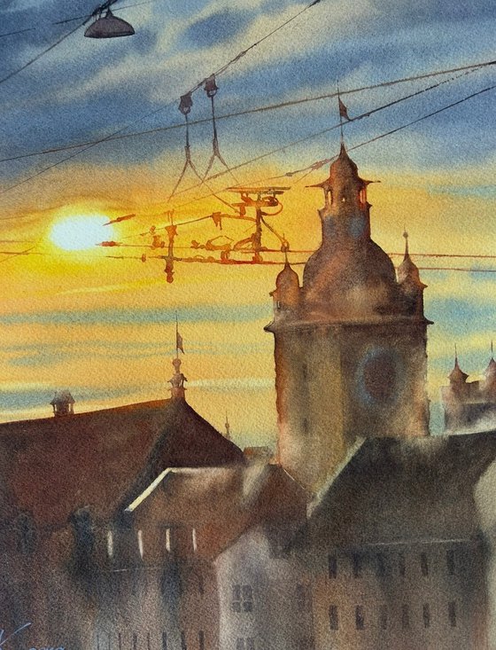 Sunset over roofs