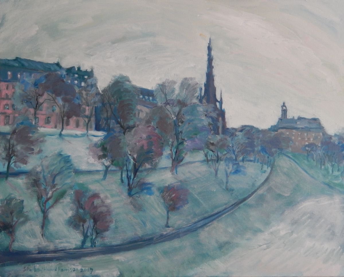 Impressionistic Cityscapes Oil Painting By Stephen Howard Harrison, 30 X 24", The Scott Monument, Edinburgh, Original Artwork
