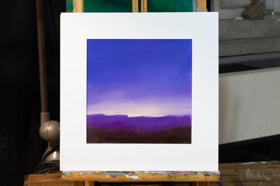 Dawn on the violet mountains  - oil painting landscape - Small size affordable art - Ideal decoration - Ready to frame