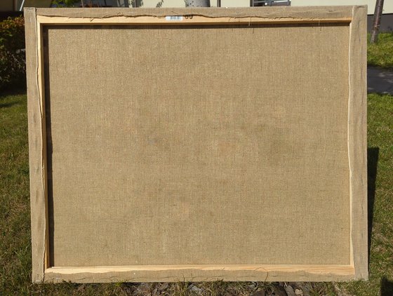 White peonies on linen background