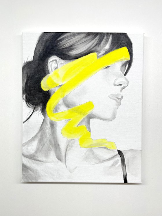 Portrait with yellow accent 40 x 50 cm.