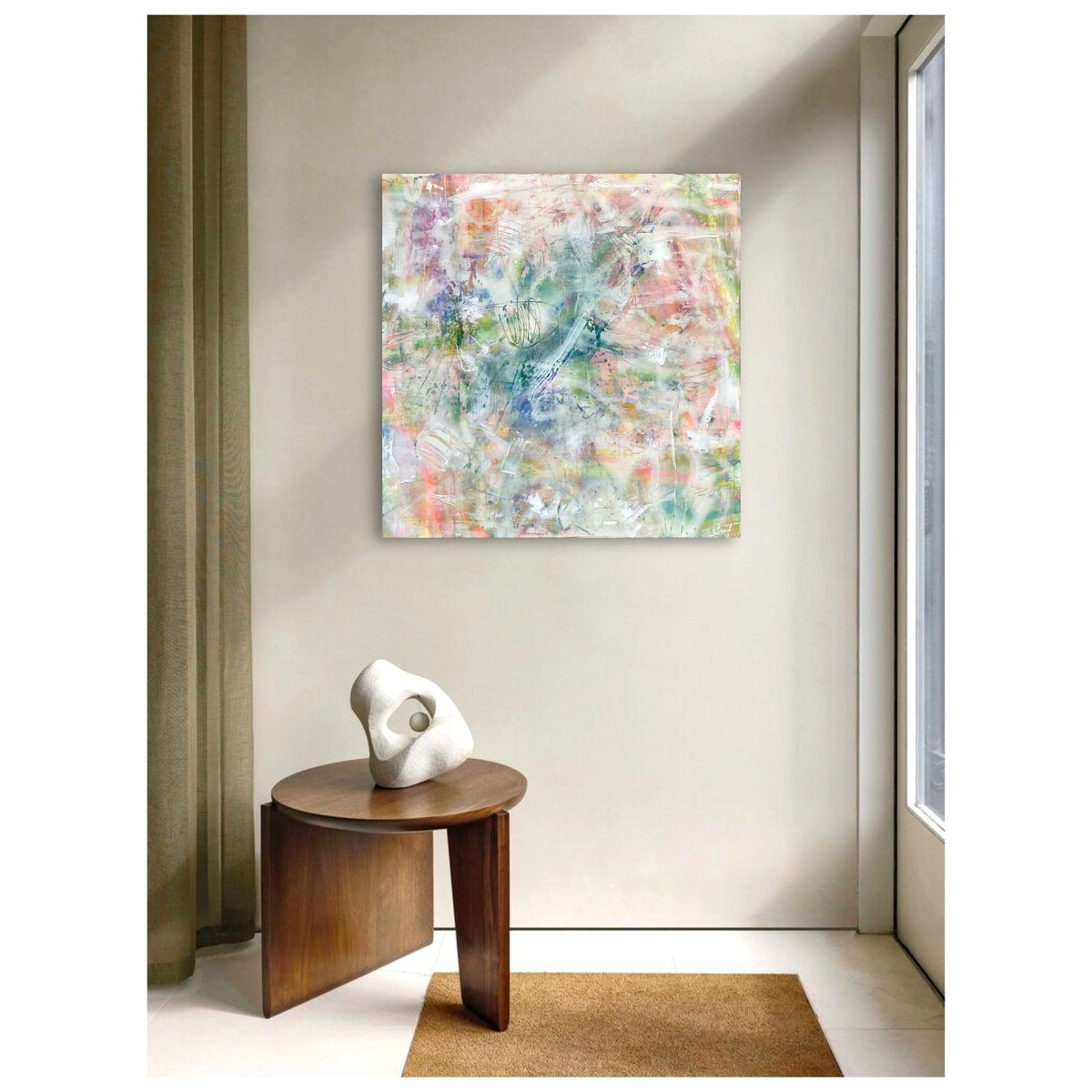 Abstract Landscape Acrylic Painting By Maria Esmar, 39 X 39", Aged By The Waves, Original Artwork