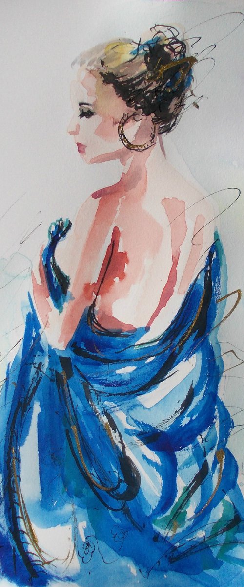 Wrapped  -Figurative Watercolor on paper by Antigoni Tziora