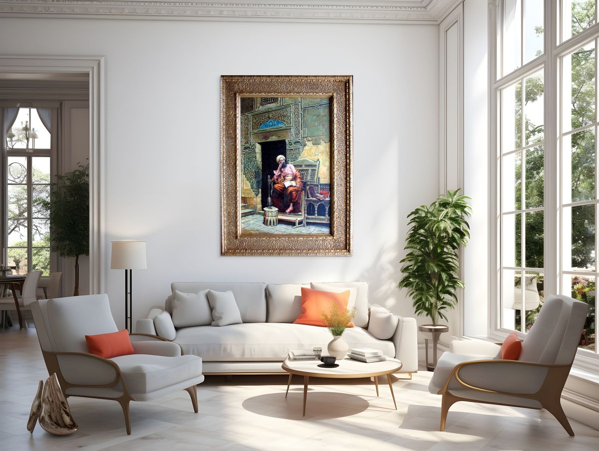 Expressive Portrait Oil Painting By Gouyette Jean-Michel, 36 X 48, Oriental Painting 1881, Original Artwork