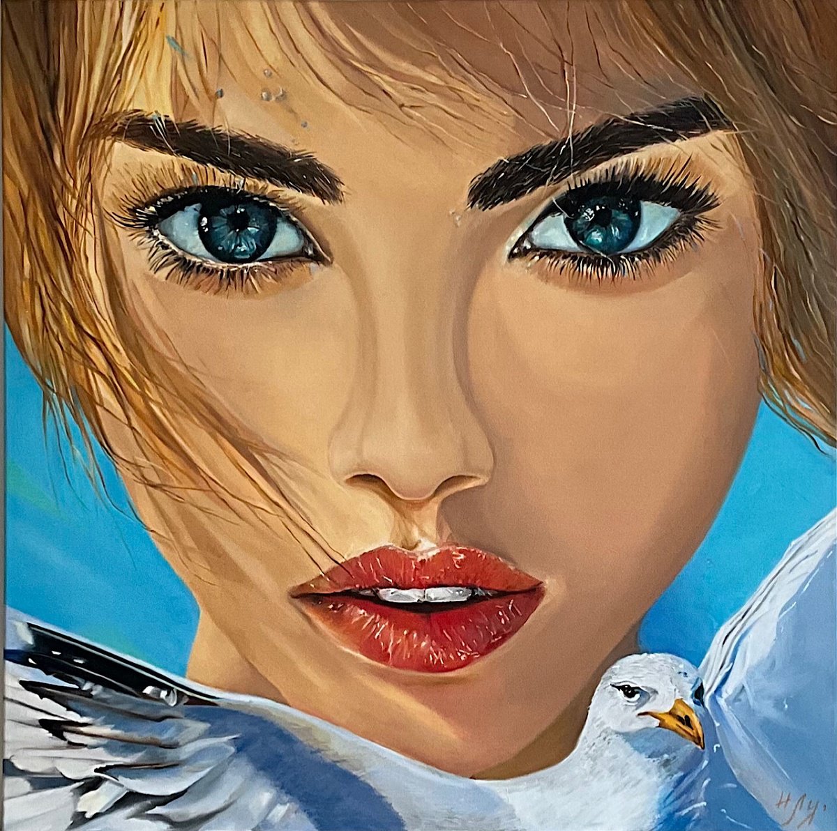 Expressive Oil Painting , Girl And Seagull By Natalia Lugovskaya, 39 X 39, Artwork For Sale On Artfinder