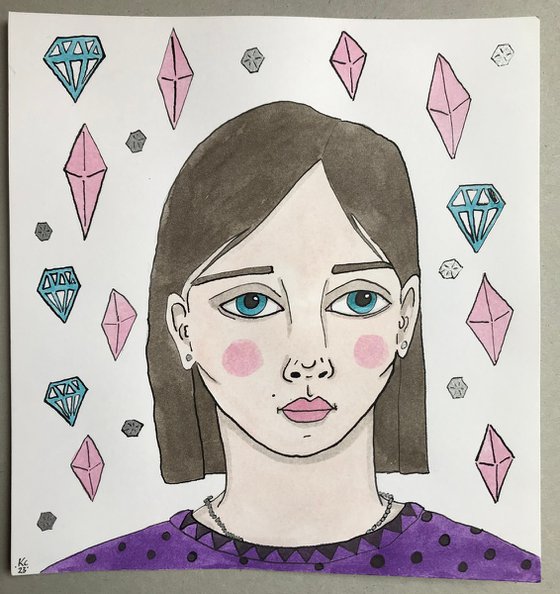Purple Portrait with Gems