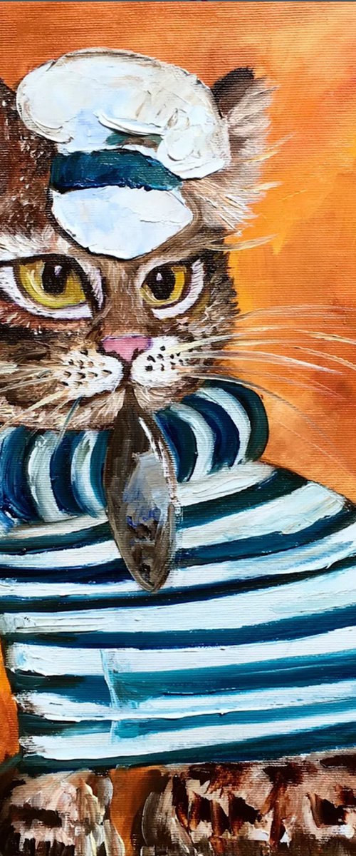 Troy The Cat Fishing  Cat by Olga Koval