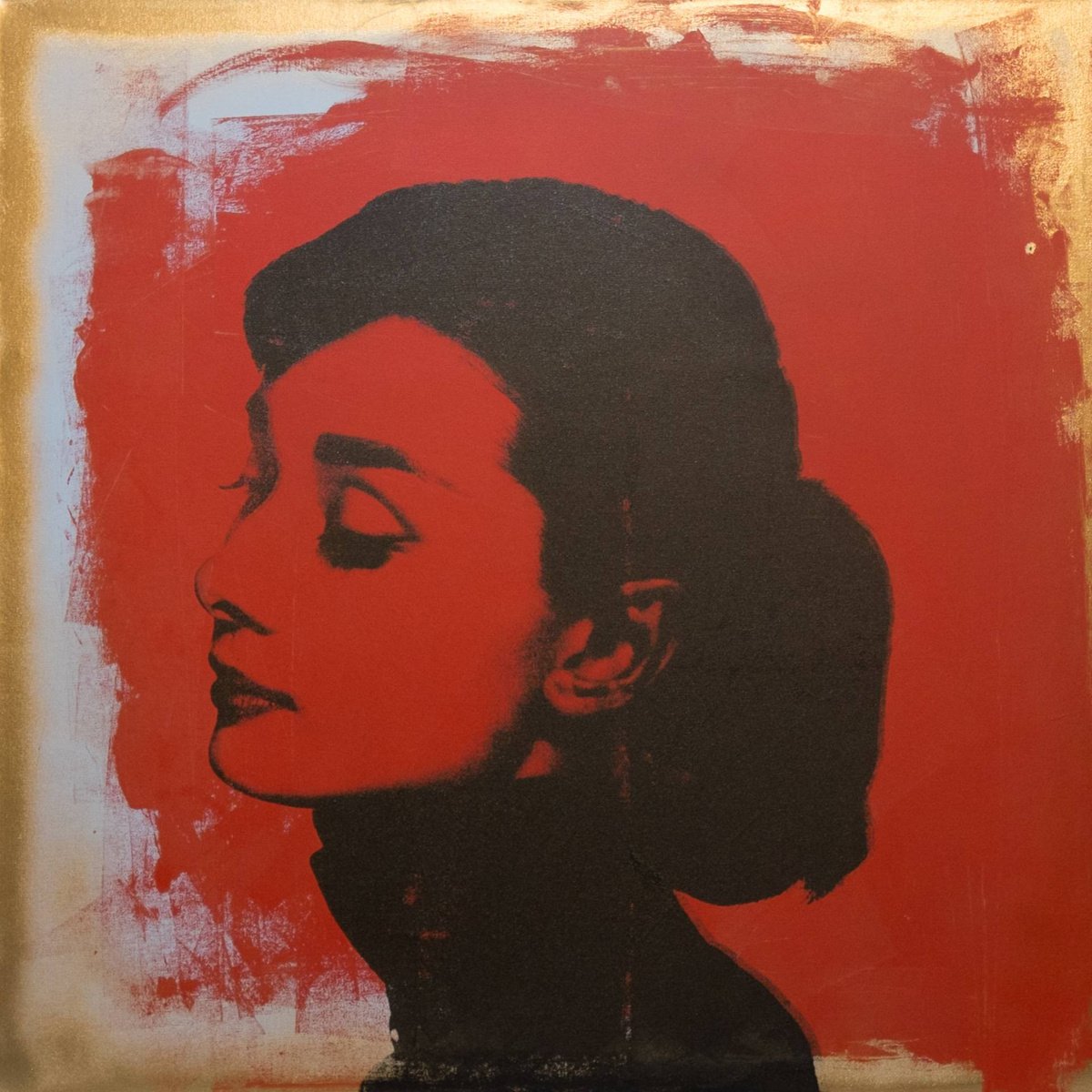 Audrey Hepburn Red X Gold Painting by Dane Shue by Dane Shue
