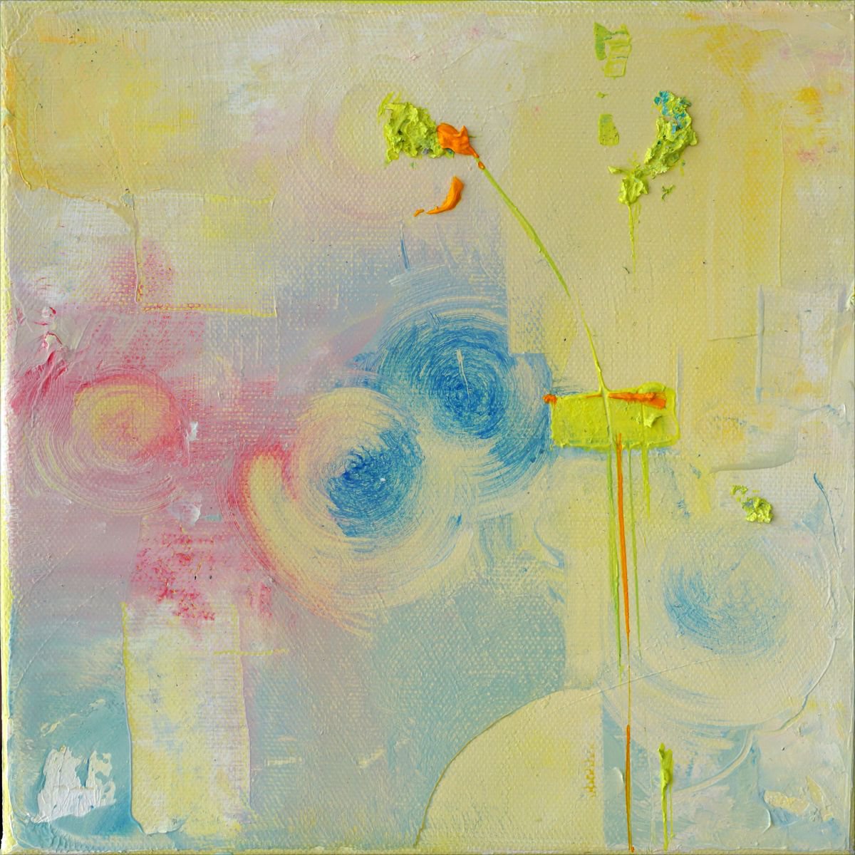 Abstract Oil Painting By Jelena B, 8 X 8, Happy Tile- Flowery Day, Original Artwork