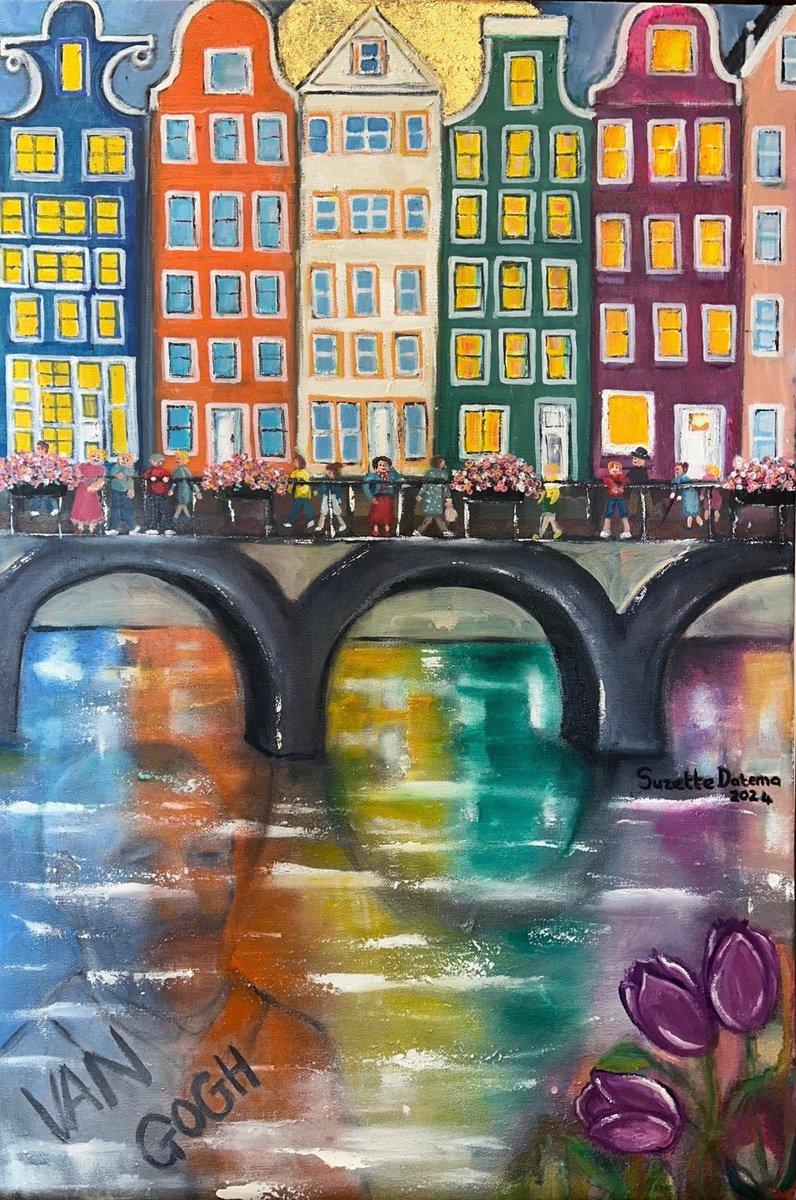 Impressionistic Cityscapes Painting By Suzette Datema, 20 X 30", The Footsteps Of Vincent, Original Artwork