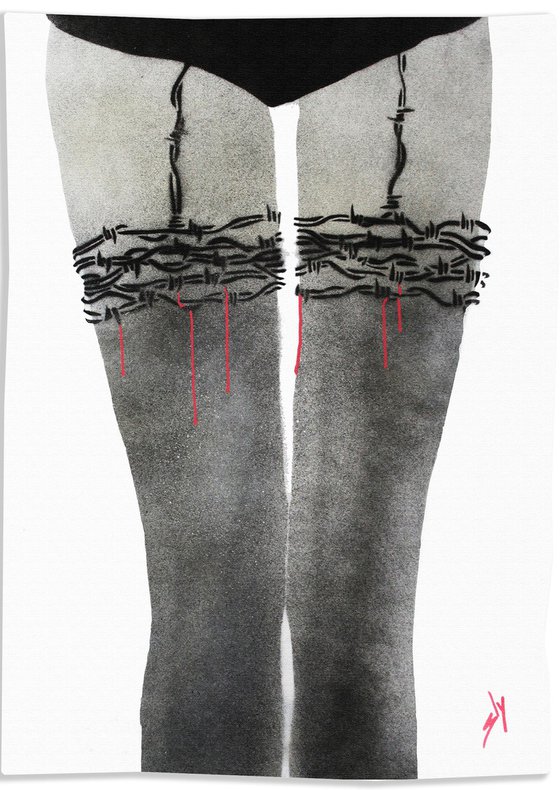 Barbed wire stockings (on gorgeous watercolour paper).