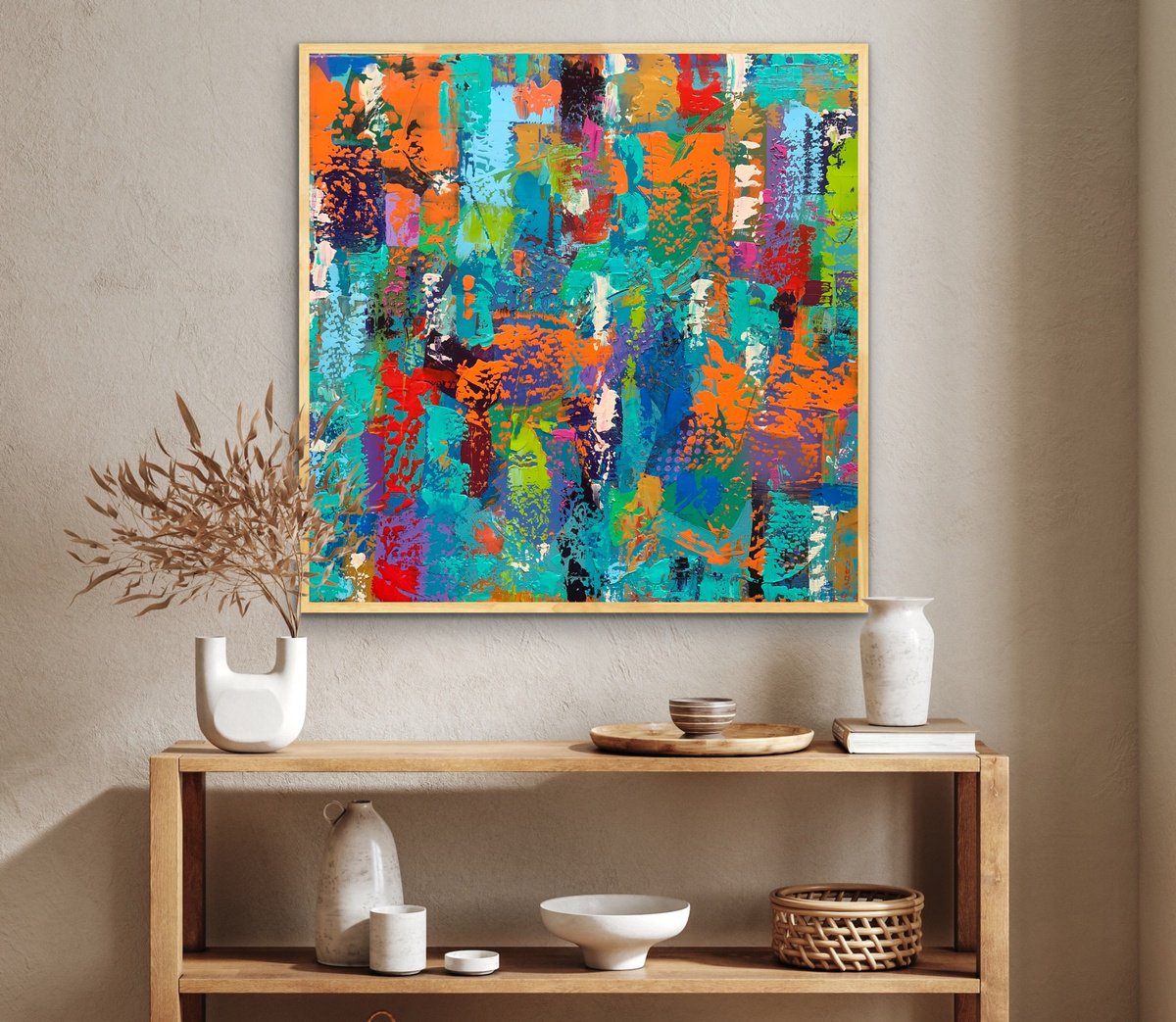 Organic Abstract Acrylic Painting By Rashna Hackett, 32 X 32", Cascade, Original Artwork