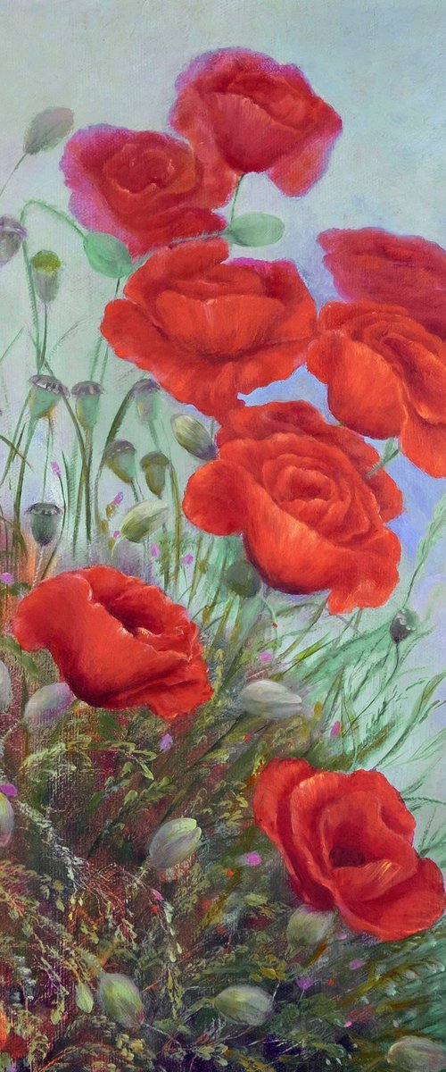 Poppies with wild flowers. by Anastasia Woron