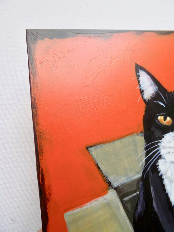 Cat in a blox painting called 'My Happy Place'