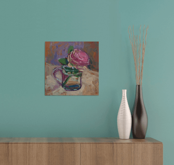 Pink Rose in Glass Mug