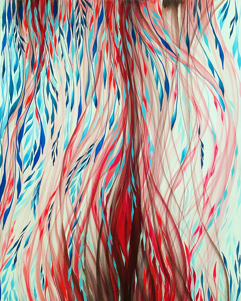 Organic Abstract Watercolour By Shushanik Karapetyan, 22 X 30", Red Bloom, Original Artwork