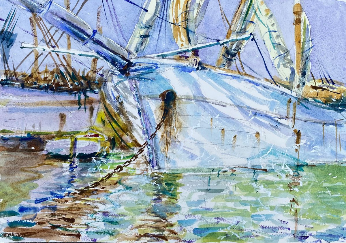 Impressionistic Watercolour , Sloops At Rest-. By Paul Mitchell, 14 X 10, Artwork For Sale On Artfinder